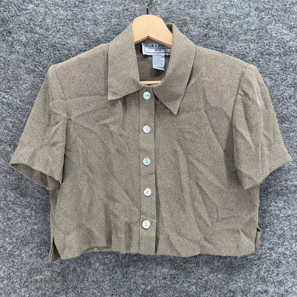 Jessica Howard Cropped Shirt Women 2P Petite Gray Button Up Collared Casual